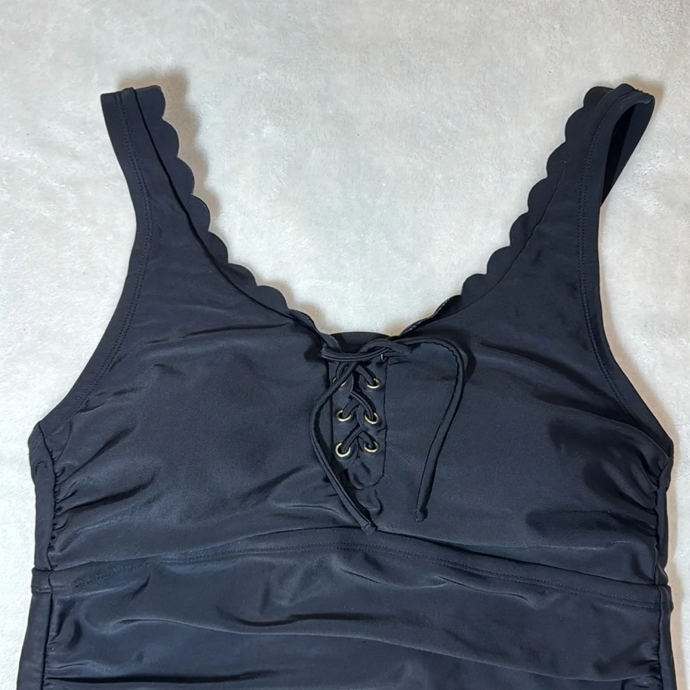 Kona Sol Lacefront Ruched Side Black One-piece Swimsuit Size 14W